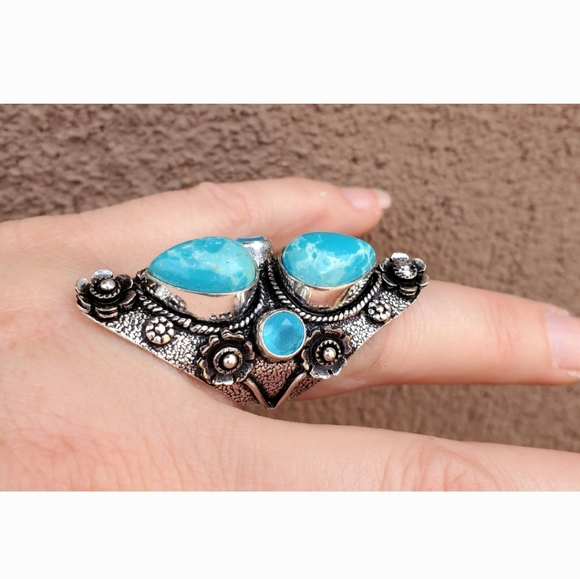 New Mosaic Jasper and Chalcedony 925 Silver Statement Ring. - Picture 11 of 16